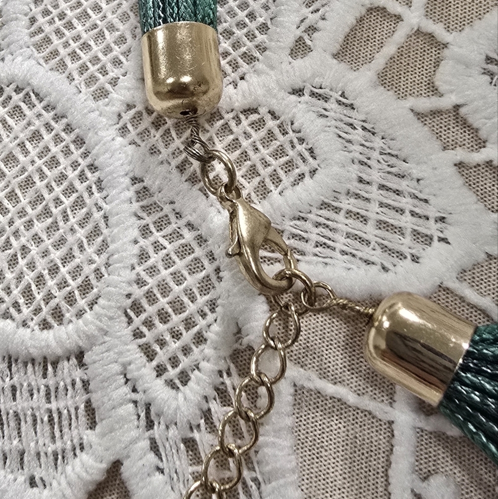 FREE with Purchase - Multi Layered Green Faux Leather And Gold Tube Necklace - Picture 3 of 8